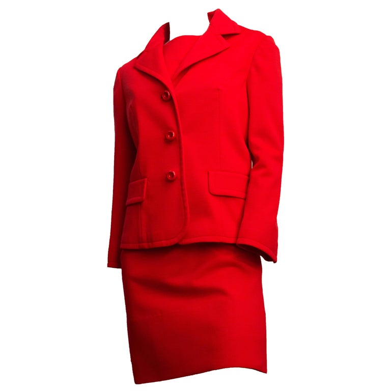 60s Lilli Ann Red Knit 3 Piece Suit  For Sale