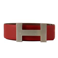 Hermes reversible Belt H Swift/Epsom Rouge H/Rouge Casaque Palladium Hardware