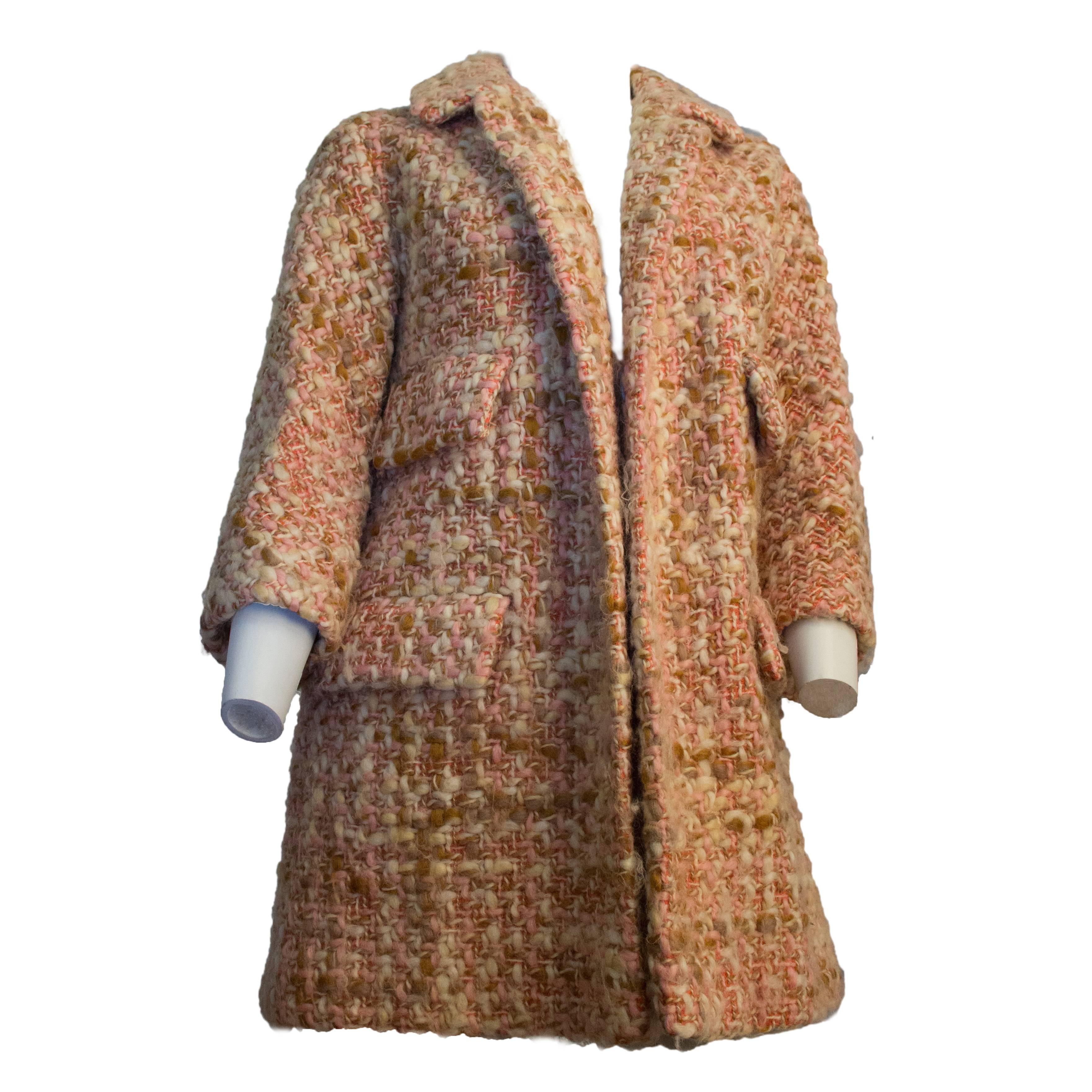 60s Lilli Ann Knit Tweed Pink and Tan Coat