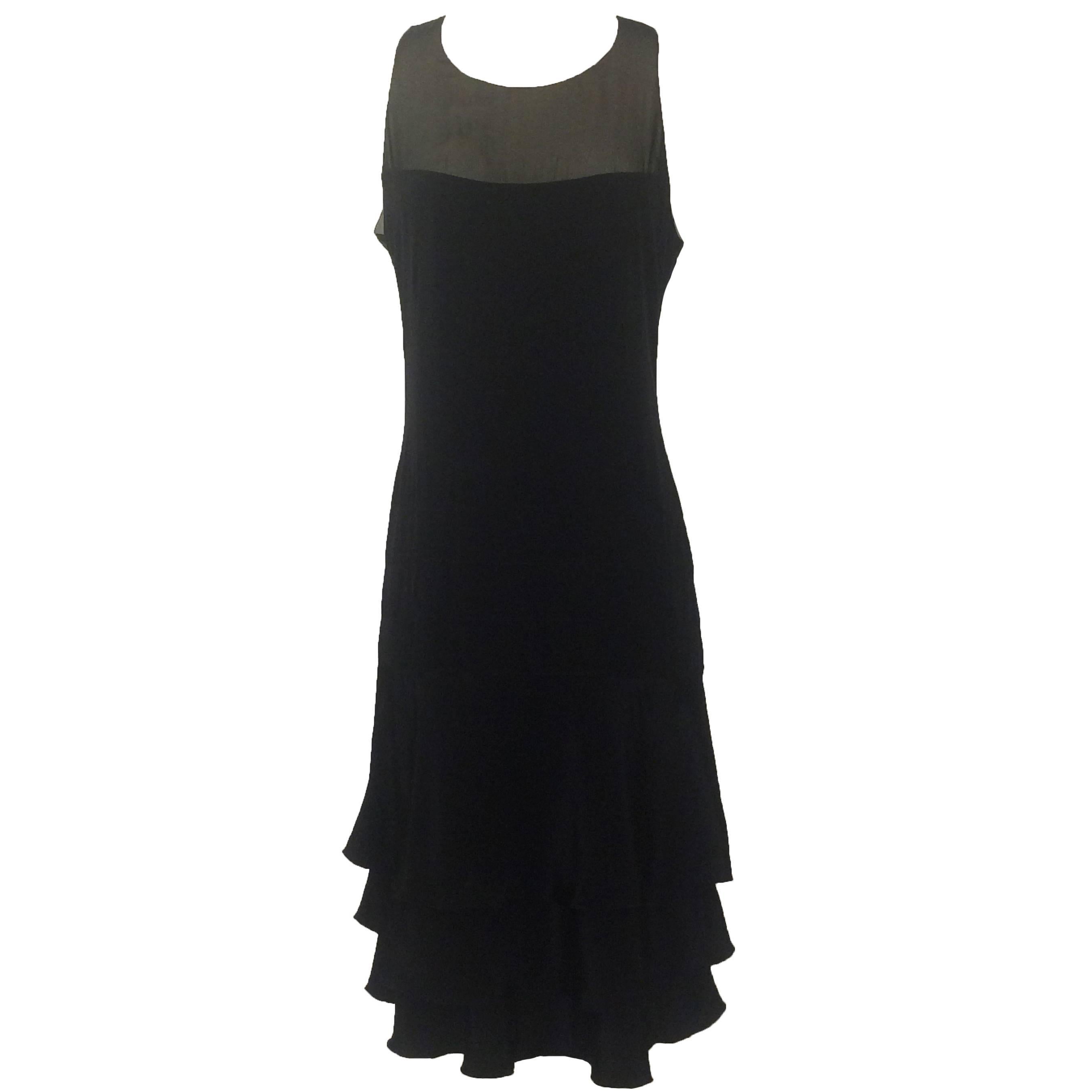 Chanel Silk Little Black Dress with Sheer Top and Tiered Bottom