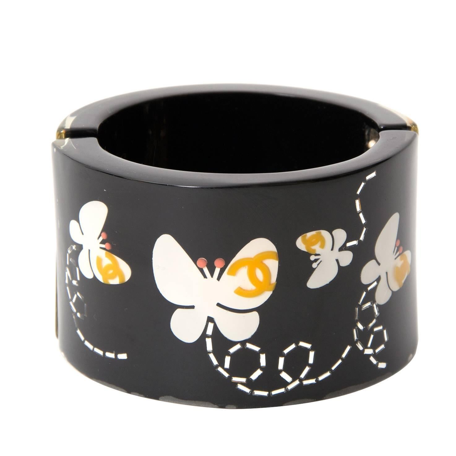Chanel Black Resin Butterfly Cuff Bracelet 