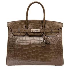 Hermes Birkin 35 Alligator Crocodile Matte Gris Elephant