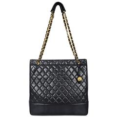 Vintage Chanel Black Quilted Leather Tote