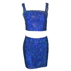 F/W 1997 Atelier Versace by Gianni Oroton Chainmail Crystal Crop Top & Skirt Set 2