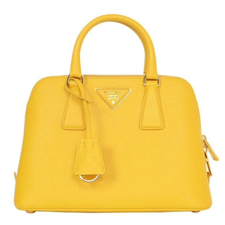 Prada Yellow Mini Promenade Saffiano Bag with GHW and Dust bag at