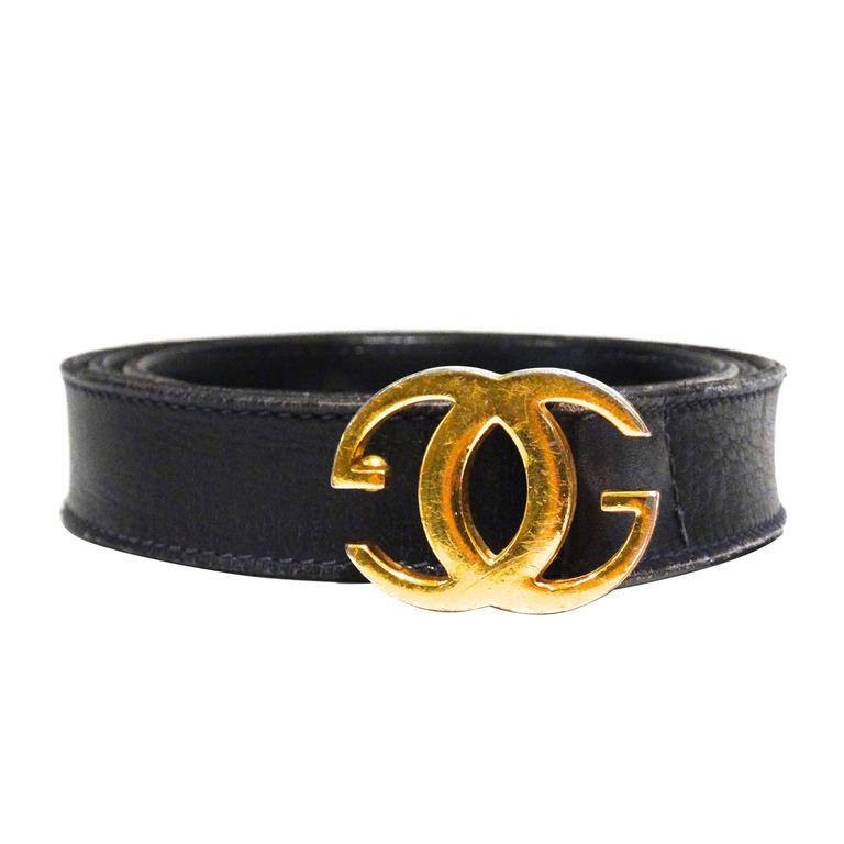 1970s Gucci Navy Blue Leather Belt with Gold 