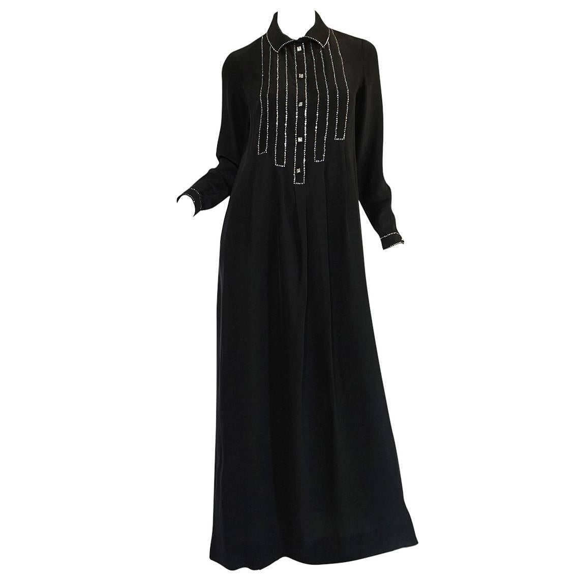 1960s Black Silk Sequin Front Geoffrey Beene Dress