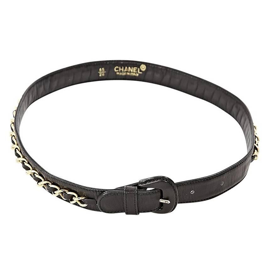 Black Chanel Leather & Chainlink Belt