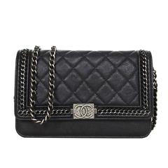 Chanel 2016 Black Quilted Chain Around WOC Wallet on Chain SHW