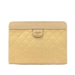 Vintage Chanel  Beige Quilted Leather Clutch Bag