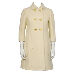 1960's Cream Wool Mod Coat with Gold Buttons