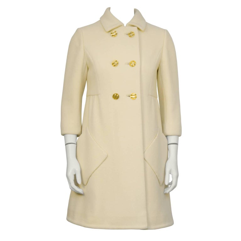 1960's Cream Wool Mod Coat with Gold Buttons For Sale at 1stDibs ...