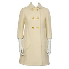 1960's Cream Wool Mod Coat with Gold Buttons 5
