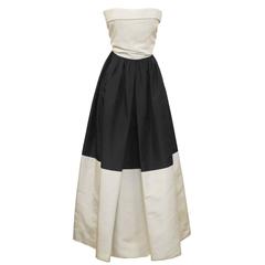 Pauline Trigere Early 1960's Black and Cream Silk Taffeta Strapless Gown 11