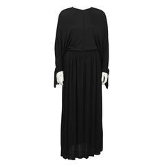 1970's Black Jersey Gown with Fringe Detail