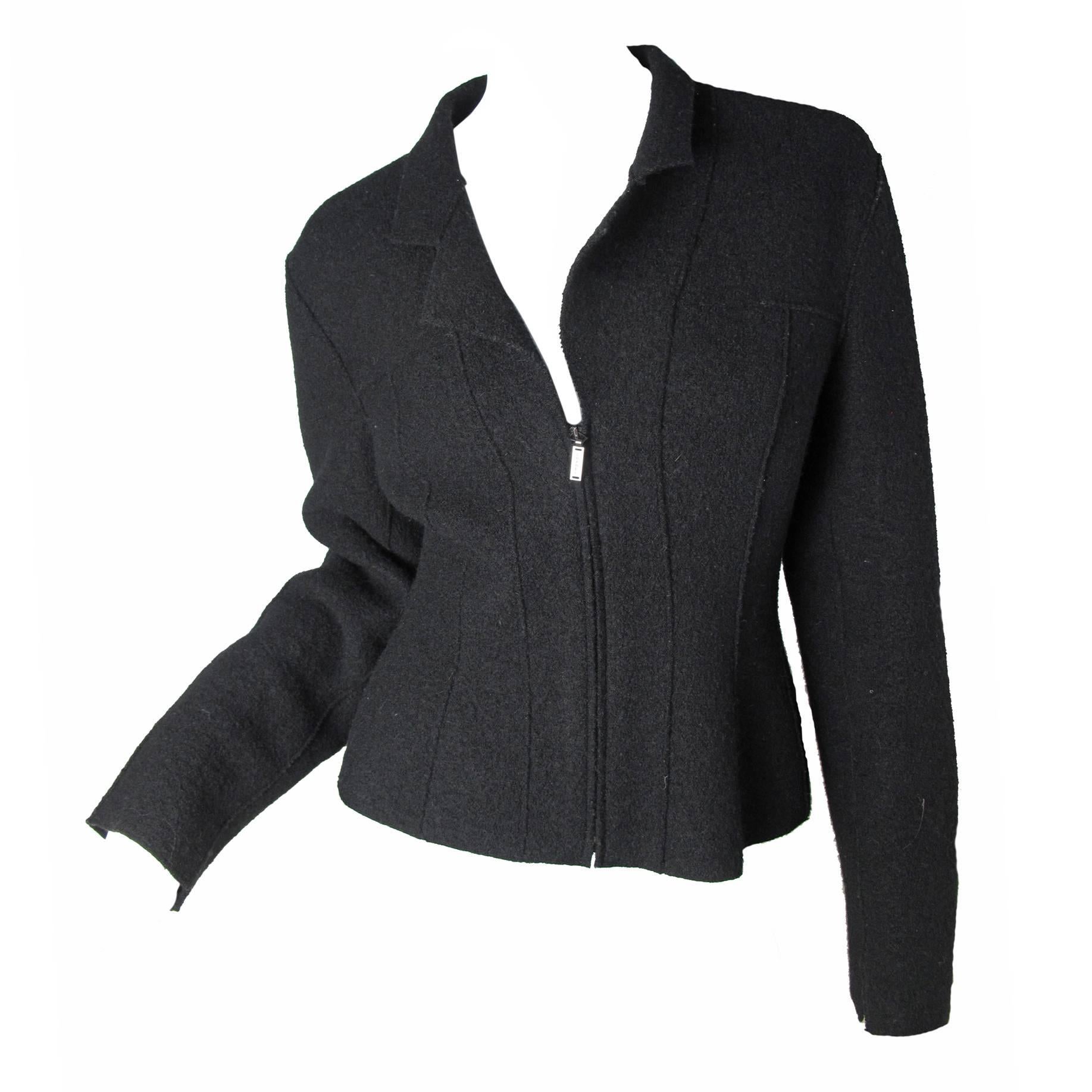 Chanel Black Jacket with Heavy Boiled Wool 