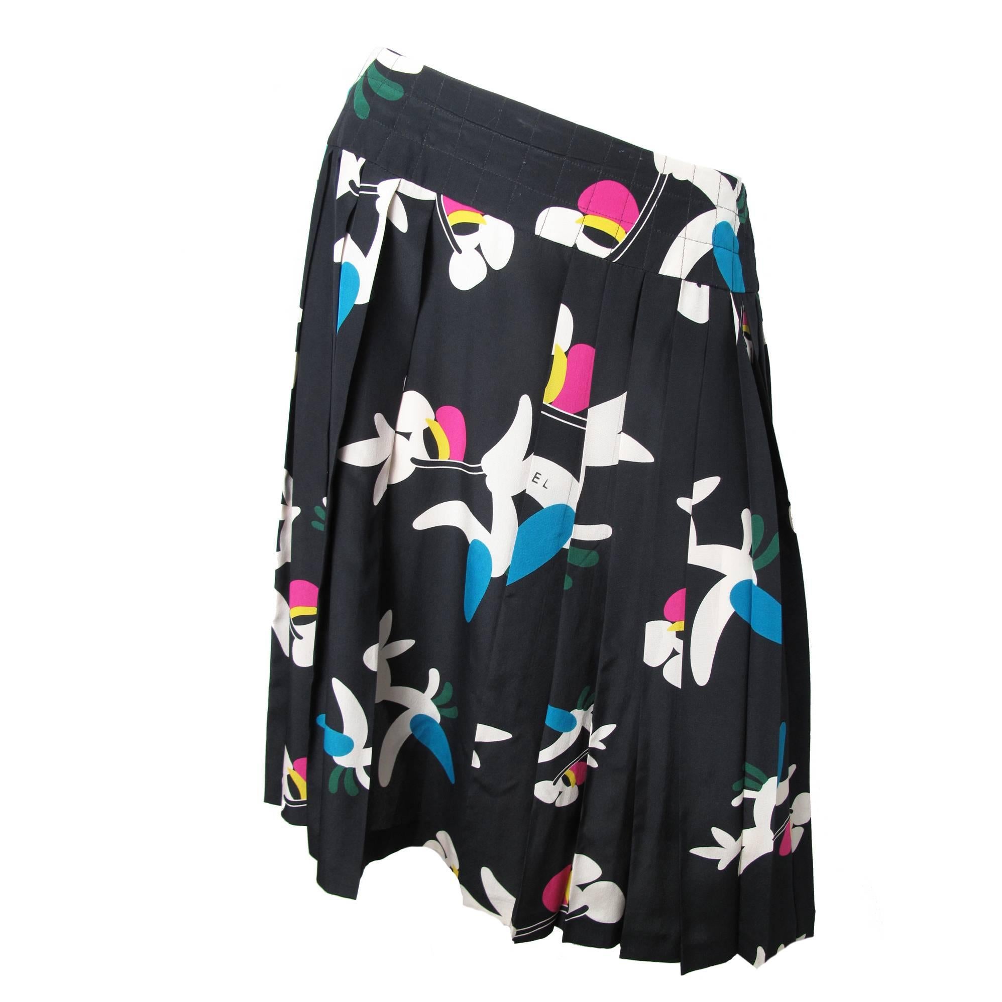 Chanel Silk Pleated Printed Skirt 
