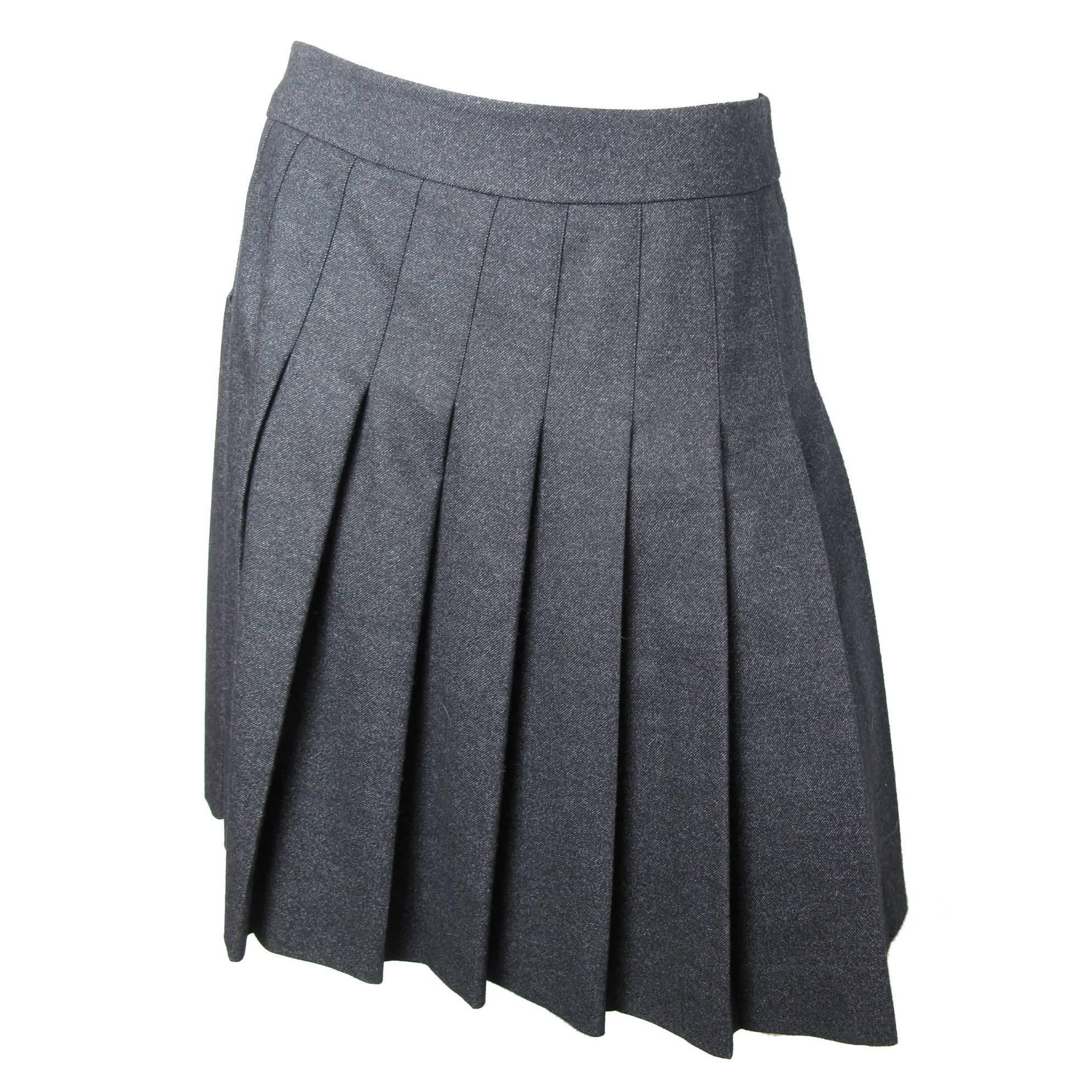 Chanel Charcoal Wool Pleated Skirt  