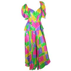 Yves Saint Laurent Rive Gauche Silk Chiffon Printed Skirt and Top- sale 12