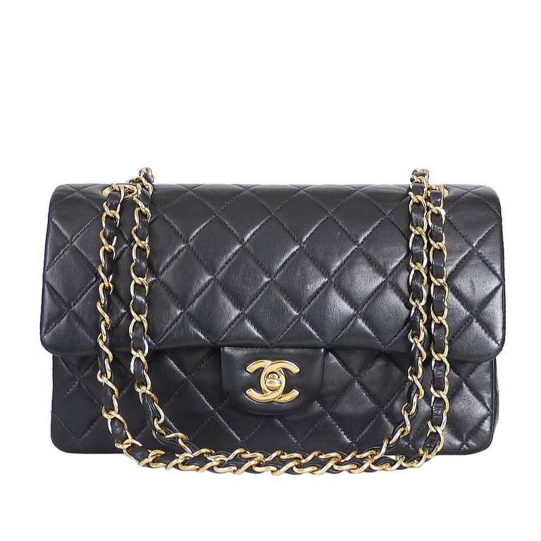 Vintage Chanel Black Lamb Skin 2 55 Double Flap Classic 25cm At 1stdibs Vintage Chanel Black Lamb Skin 2 55 Double Flap Classic 25cm For