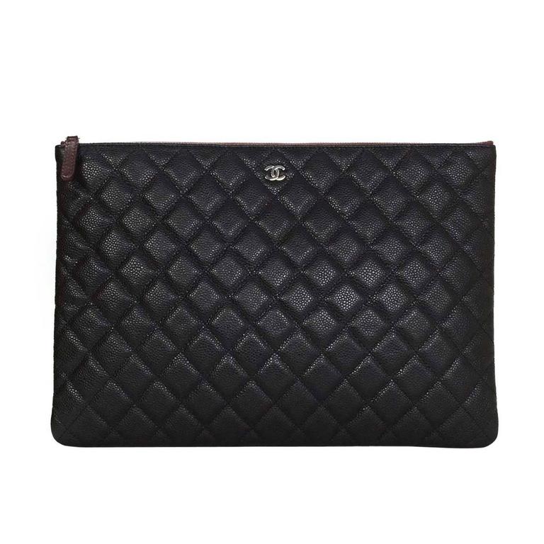 Chanel Black Caviar Leather Quilted O-Case Clutch/Cosmetic Bag at 1stDibs