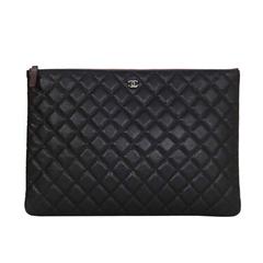 Chanel Black Caviar Leather Quilted O-Case Clutch/Cosmetic Bag