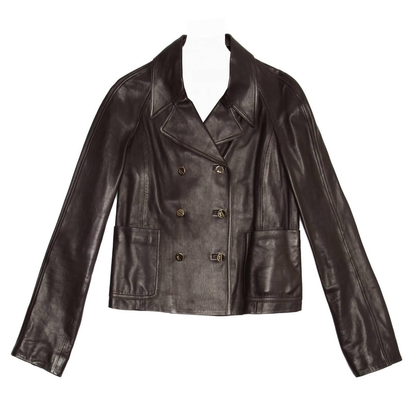 Gucci Dark Brown Leather Jacket at 1stdibs