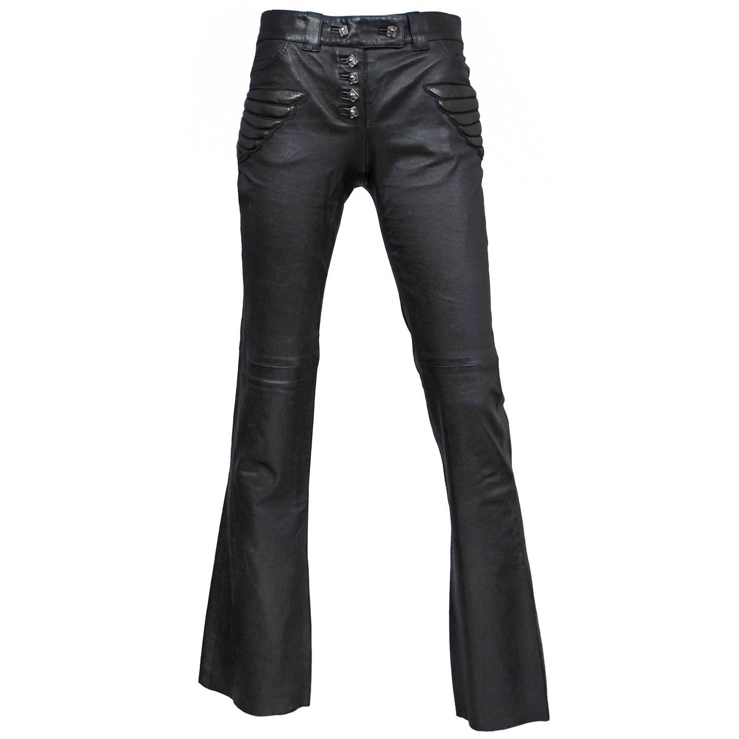 Alexander McQueen Black Leather Skull Pants For Sale at 1stdibs