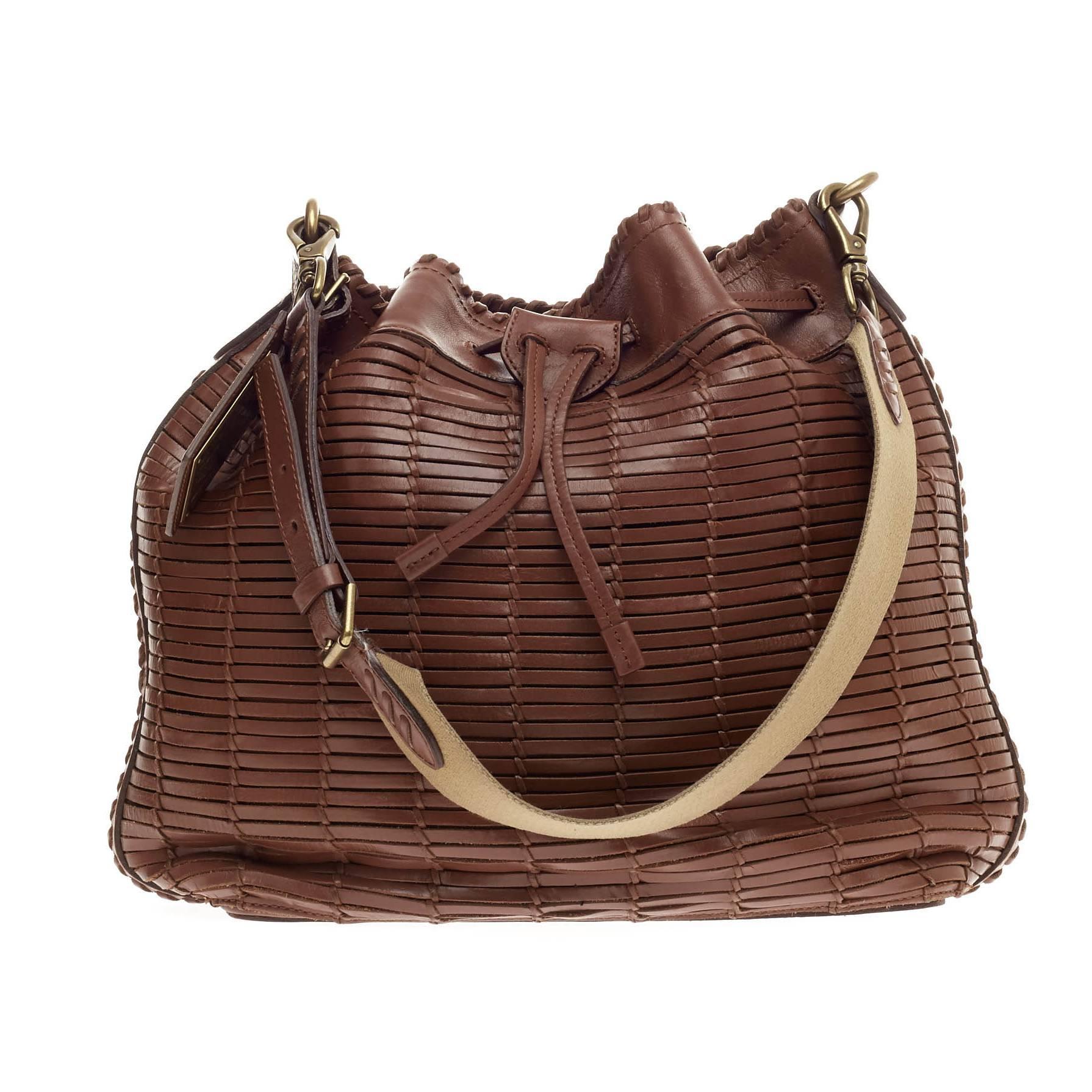 Ralph Lauren Drawstring Shoulder Bag Pleated Leather Large