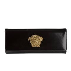 Versace black leather clutch with crystal Medusa