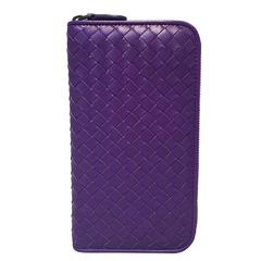 Bottega Veneta Purple Woven Leather Zip Wallet