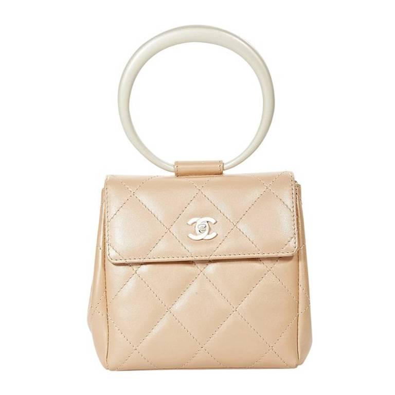 Tan Chanel Quilted Leather Evening Bag at 1stDibs