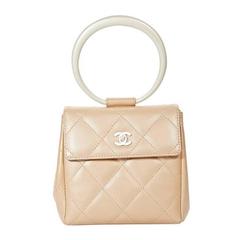 Tan Chanel Quilted Leather Evening Bag