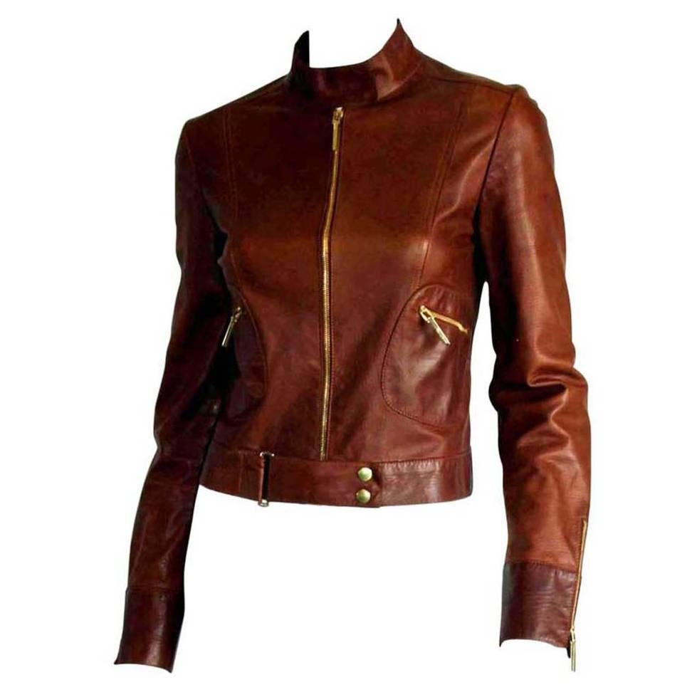 That Gorgeous Tom Ford Gucci SS 1999 Tan Brown Leather Runway Moto Jacket!