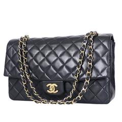 Chanel 2.55 Black Lamb Classic Flap Bag With Wallet 1980s