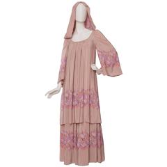 1970s Ted Lapidus Hooded Silk Dress