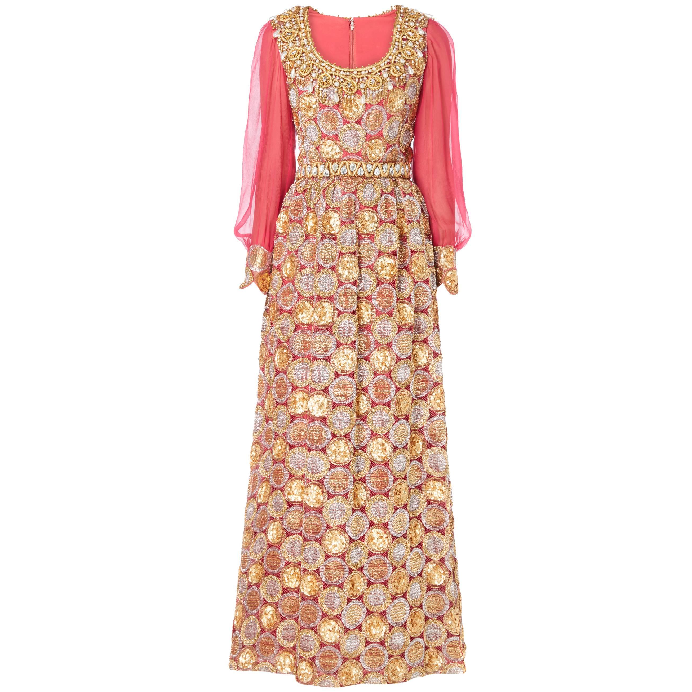 Oscar de la Renta pink and gold dress, Circa 1968 For Sale