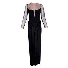 1980s Bob Mackie Black Silk Jersey Illusion Gown 10