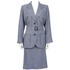 1970's Yves Saint Laurent YSL Blue Houndstooth Wool Safari Suit 2