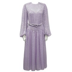 1980's Oscar de la Renta Lavender Chiffon Beaded Evening Dress