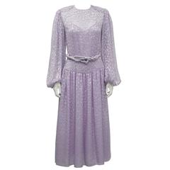1980's Oscar de la Renta Lavender Chiffon Beaded Evening Dress 7