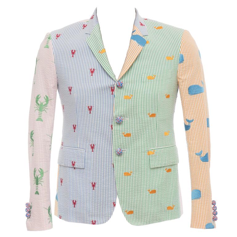 Thom Browne Men's Embroidered Lobster Seersucker Blazer, Spring