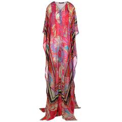 Roberto Cavalli  Silk Crepe Printed Caftan Gown Fuchsia 42 NEW
