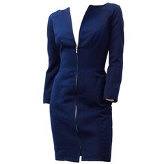 90s Mugler Cobalt Fitted Coat Dress 