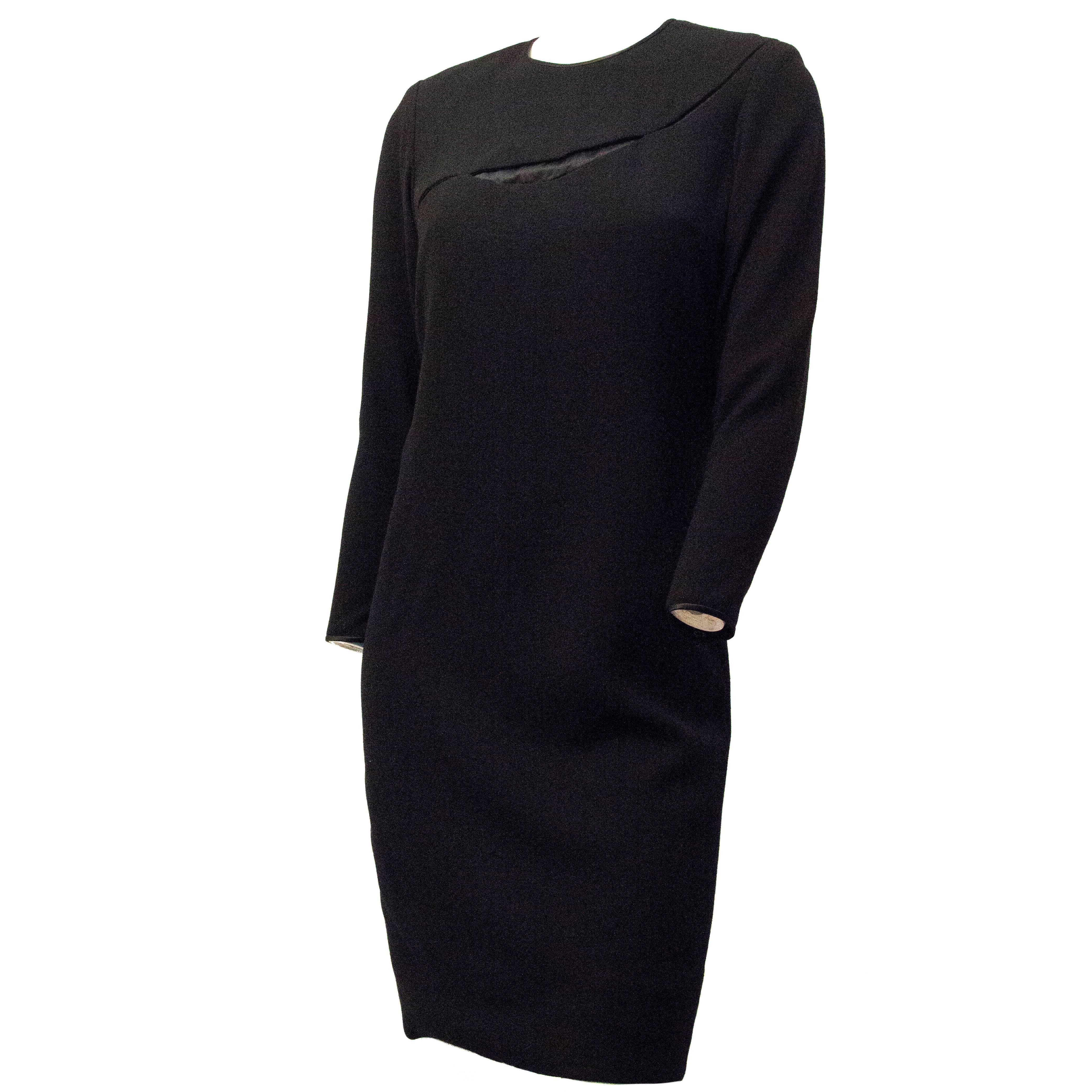 80s Galanos Black Crepe Sheath For Sale
