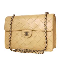 Vintage Chanel Natural Leather Jumbo Classic Messenger Bag Rare