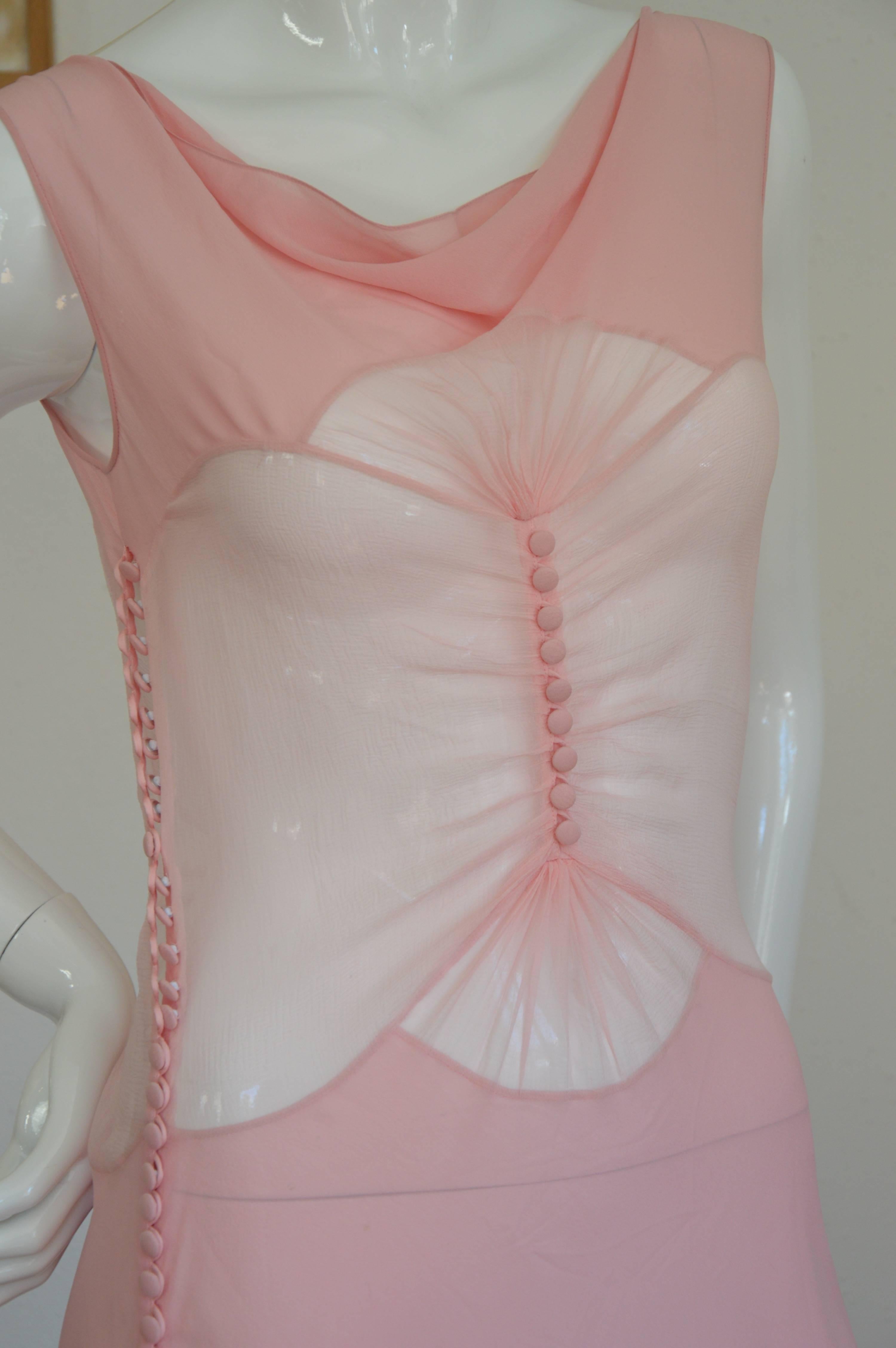 Fine Early 1980s Guy Laroche Light Flesh Silk Sheer Dress For Sale 3