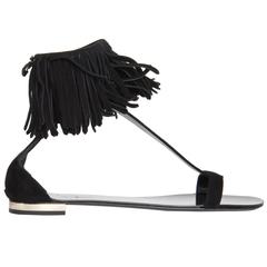 Balmain Black Suede Fringed Sandals