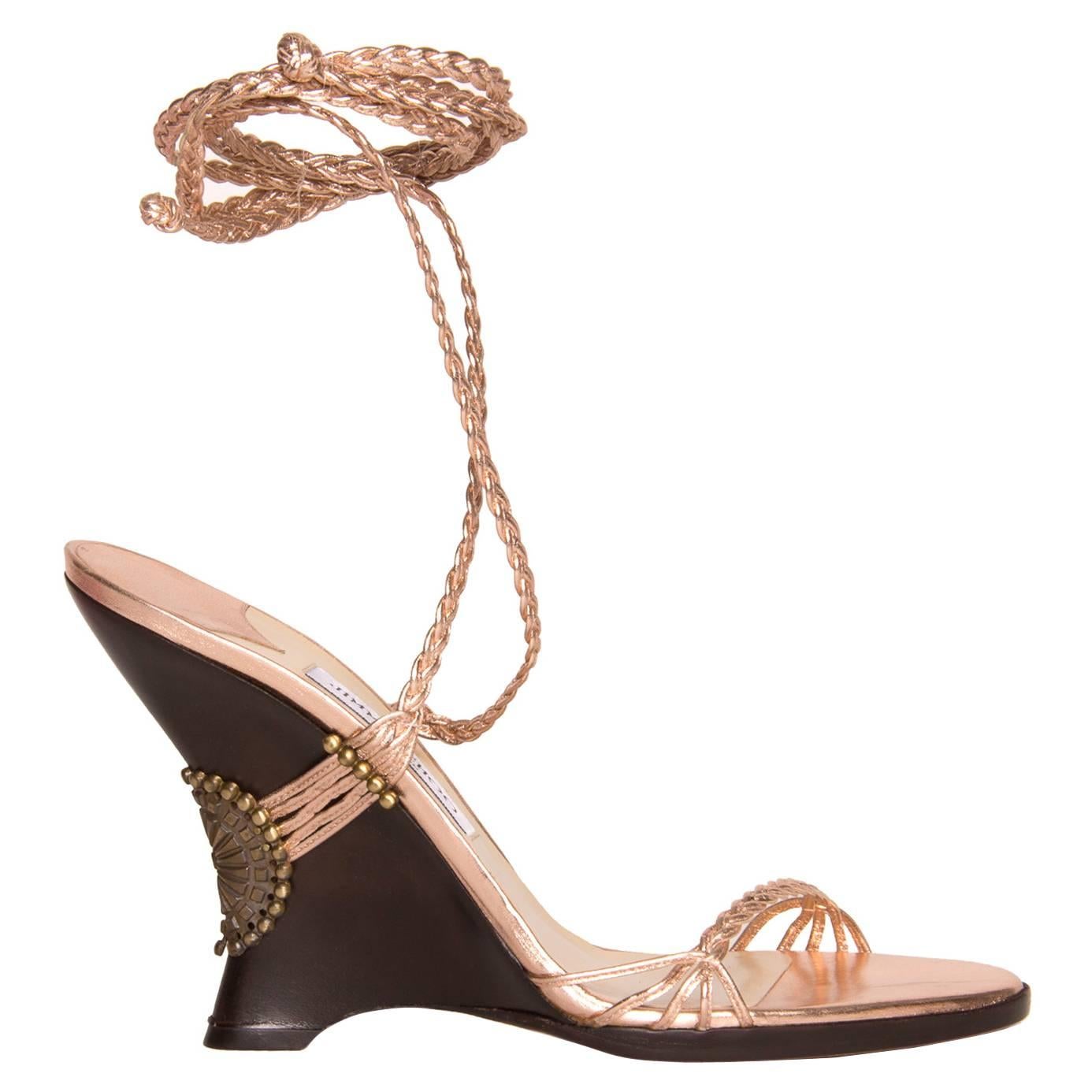 Jimmy Choo Pink Lace-Up Wedge Sandal For Sale