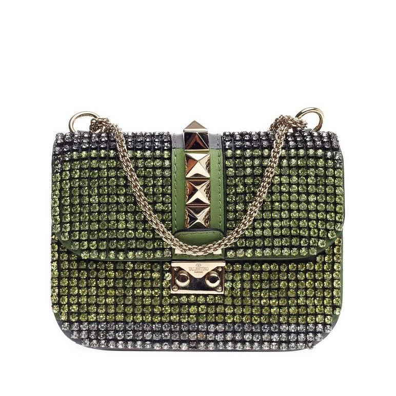 Valentino Glam Lock Shoulder Bag Crystal Embellished Leather Small